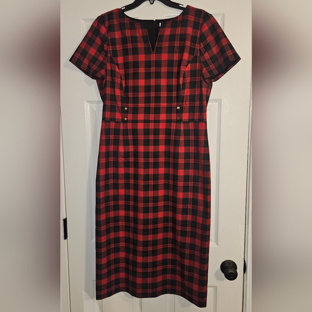 Preston & York Blake Plaid Cap Sleeve Midi‎ Dress: Red/Green Tartan Size- 12